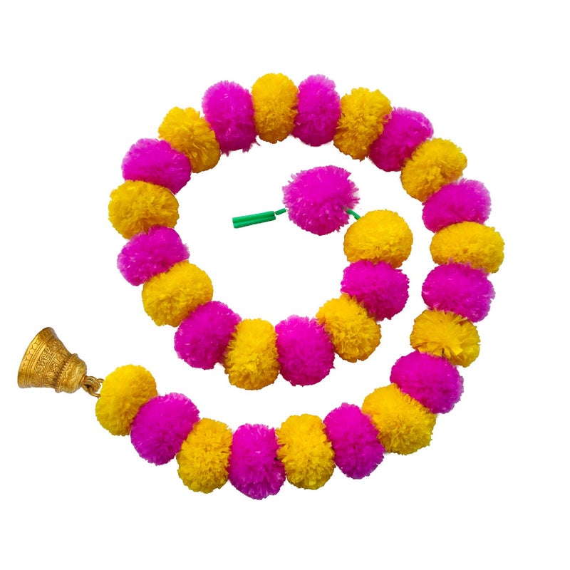 iHandikart iHandikart Artificial Garlands with Bell in The Bottom Used for Navratri Decoration Diwali Decorations Color Yellow Pink Pack of 10 HV31048B  - Image 5