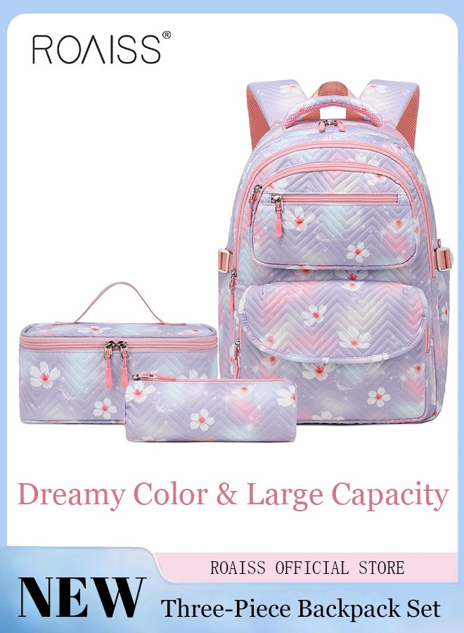 roaiss 3 Piece Backpack Set Large Capacity Waterproof and Wear Resistant Same Color Series Lunch Bag and Pencil Case Large Capacity Storage Scientific Storage Simple Style Short Distance Travel Bag Student Backpack Laptop Bag  - Image 1