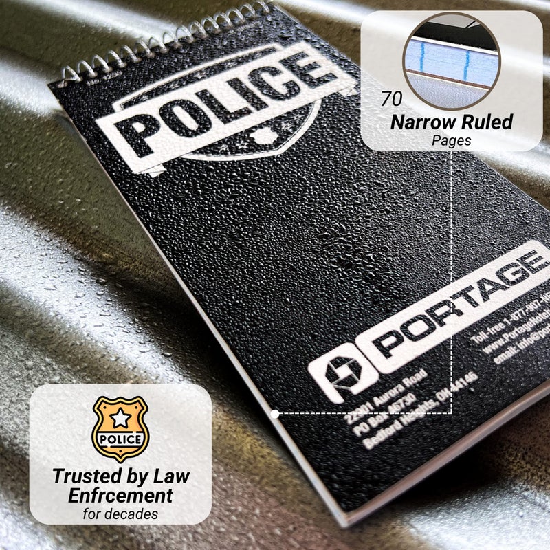 Portage Public Safety Police Notebook â€“ Top Bound Spiral Notebook, Writing Pad for Interviews, Accidents & Incident Reports, Field Notes Book for Police â€“ 4 x 8 Inches, 70 Sheets, 12 Pack - Image 2