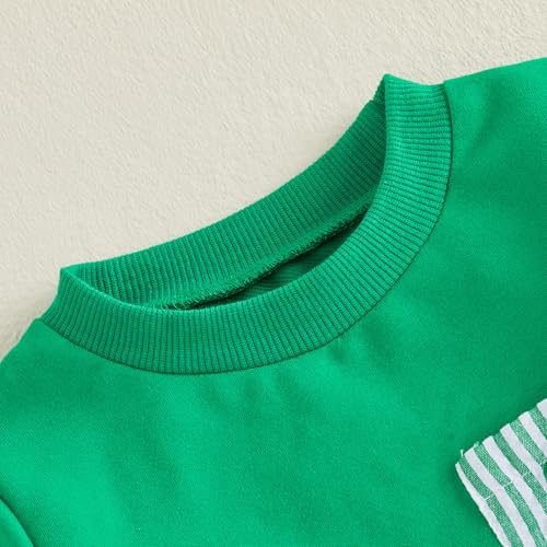 JLKGICF St Patricks Day Baby Boy Outfit Long Sleeve Clover Sweatshirt Striped Pants Toddler Boy Summer Spring Clothes (Green Clover, 2-3T) - Image 5