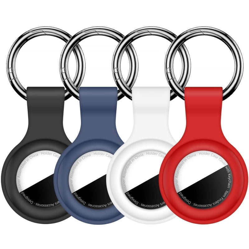 Linsaner [4 Pack] Case for AirTag 2nd Gen (2026) & 1st Gen, Silicone Holder Keychain Key Ring, Protective Cover for Air Tags, GPS Finder Accessories, Black/Blue/White/Red(Without Clear Cover) - Image 1