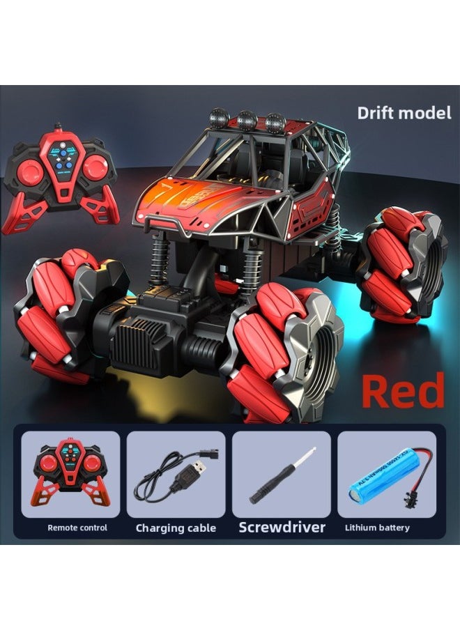 Generic Alloy Remote Control Off-road Vehicle High-speed Four-wheel Drive Climbing Charging Car Children Rc Drift Racing Boy Electric Toy-Color:Climbing Off-road Vehicle-stunt Wheel [red]-Scale:Three Sets Of Batteries  - Image 1