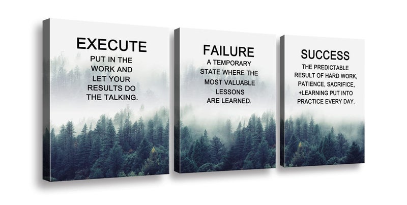 Ploceiny motivational posters for Classroom & Office wall Decor Success canvas Set of 3 wall art Prints Execute Failure Success Inspirational Prints Motivational Wall Decor for home decor A-273 - Image 1