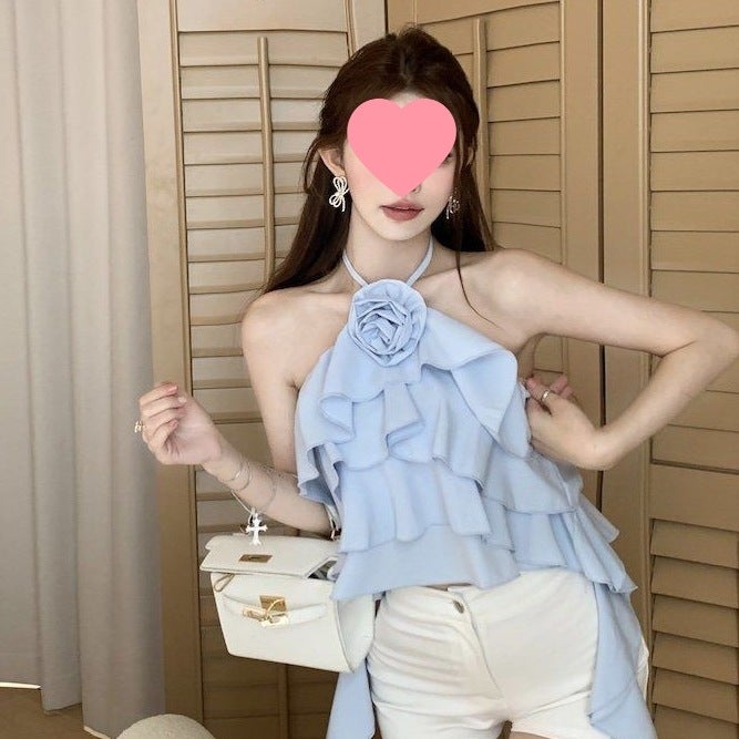Pure Desire Spice Girl Hanging Halter Vest Women'S Outer Wear Design Sense Elegant Ruffled All-Match Top Trendy - Image 2