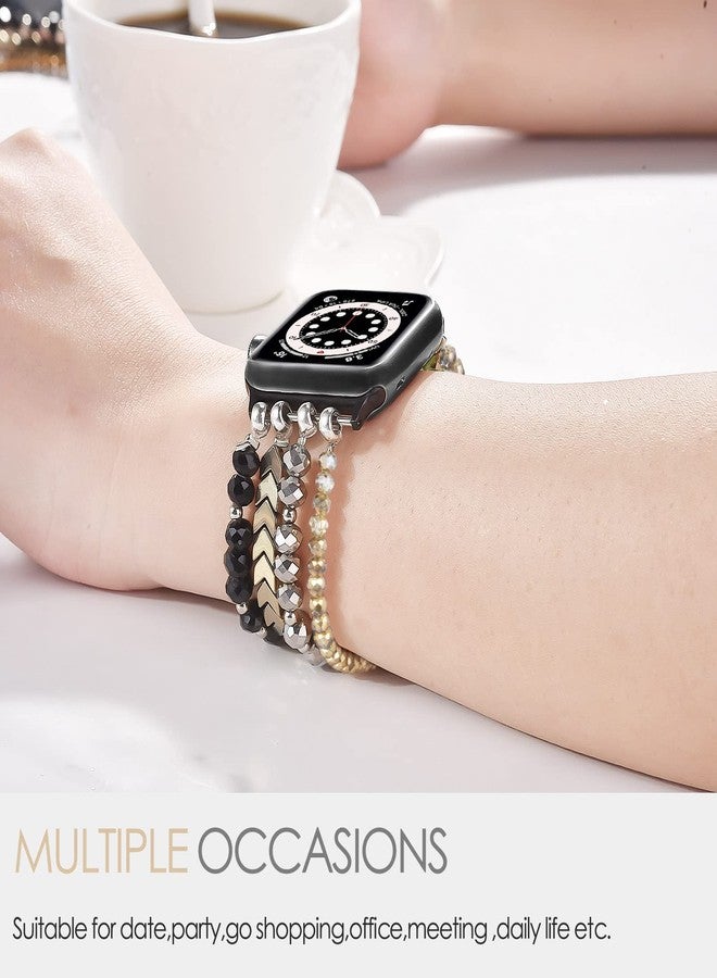 MOFREE Beaded Bracelet Compatible with Apple Watch Band 42mm/44mm/45mm/49mm/46mm Series 10/9/8/7/SE/6/5/4/3/2/1 Women Fashion Handmade Elastic Stretch Strap for iWatch Bands Replacement Black - Image 4