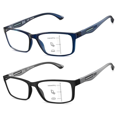 CARA OPTICAL CARA Extremely Lightweight Progressive Multifocus Reading Glasses for Men NoLine Blue Light Blocking Computer Readers 2Pack 250x - Image 1