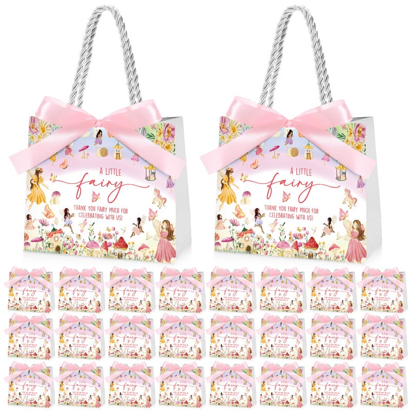 Kolldenn 25 Pcs Fairy Gift Bags Bulk 5.5 x 2.4 x 4.7 Inches Fairy Party Favors Bags with Handles and Pink Ribbon Bow for First Birthday Baby Shower Bridal Shower Wedding Party Favors - Image 1