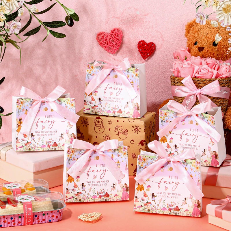 Kolldenn 25 Pcs Fairy Gift Bags Bulk 5.5 x 2.4 x 4.7 Inches Fairy Party Favors Bags with Handles and Pink Ribbon Bow for First Birthday Baby Shower Bridal Shower Wedding Party Favors - Image 4