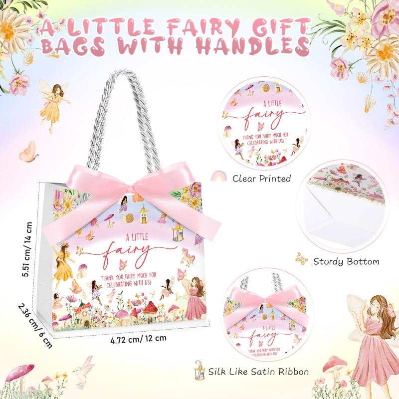Kolldenn 25 Pcs Fairy Gift Bags Bulk 5.5 x 2.4 x 4.7 Inches Fairy Party Favors Bags with Handles and Pink Ribbon Bow for First Birthday Baby Shower Bridal Shower Wedding Party Favors - Image 2