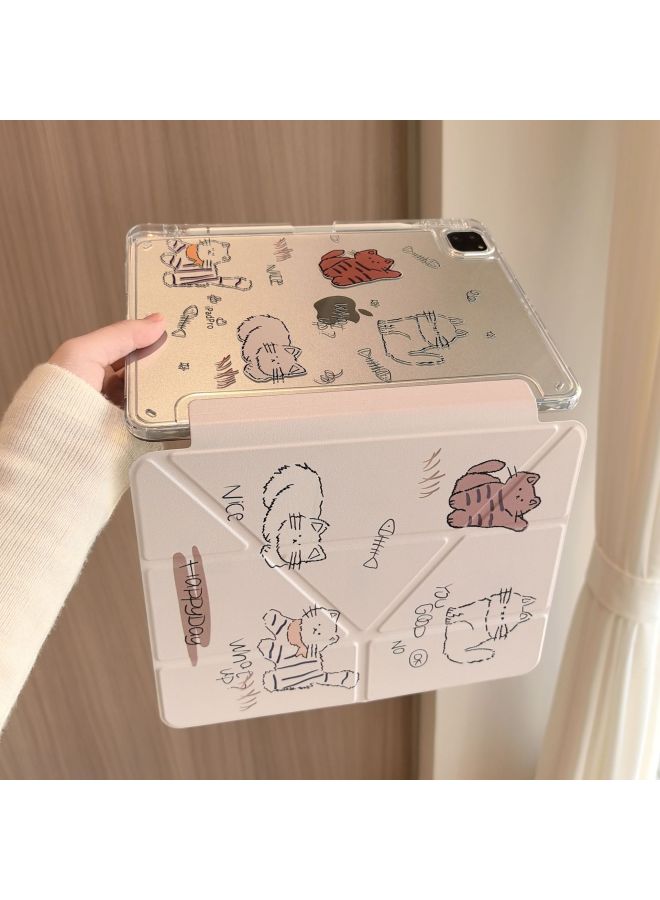 Three-fold Y-shaped Ipad Case 10.2 Inch Apple 789 Generation Magnetic Suction 10 With Pen Slot Air3 Anti-fall 6MINI7 Protective Cover-Color:Raw Edge Cat Y-Applicable Models:2024air6 11inch - Image 1