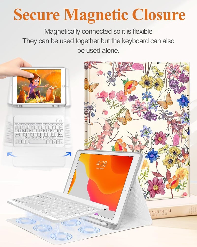 Wazzasoft for iPad 9th/8th/7th/Air 3rd Generation/Pro 10.5 Inch Case Keyboard Pencil Holder Folio Tablet Cover Women Girl Cute Girly Teen Kawaii Butterfly Unique Design for Apple 10.2 & 10.5 Inch - Image 4