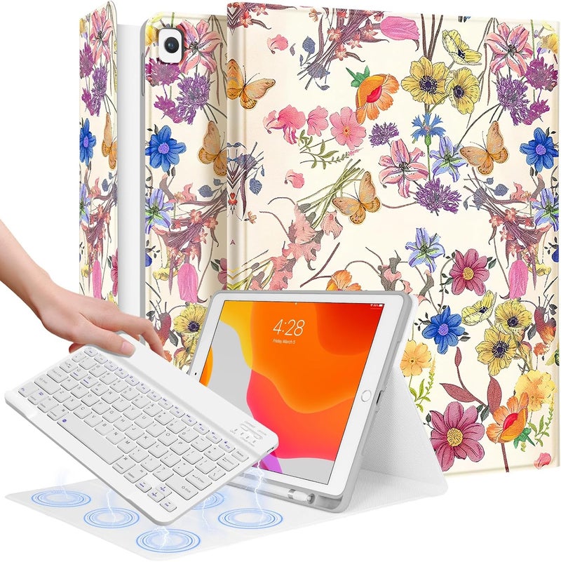 Wazzasoft for iPad 9th/8th/7th/Air 3rd Generation/Pro 10.5 Inch Case Keyboard Pencil Holder Folio Tablet Cover Women Girl Cute Girly Teen Kawaii Butterfly Unique Design for Apple 10.2 & 10.5 Inch - Image 1