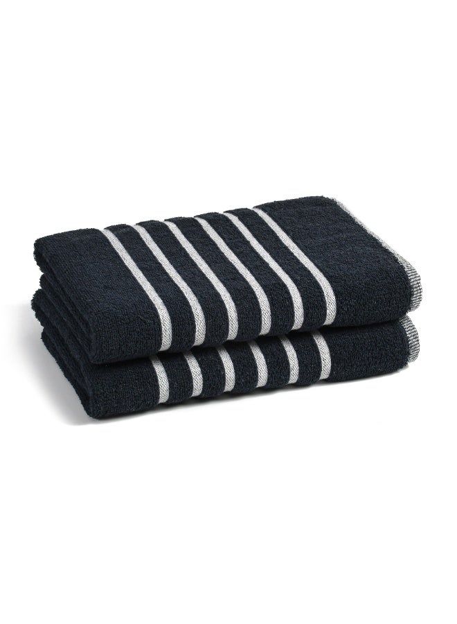 AURIO Premium 100% Cotton Bath Towel Set of 2 – Large 70x140 cm Ultra-Absorbent Plush Body Towels with Nautical Six-Stripe Dobby Border – Elegant Luxury Collection - Image 1