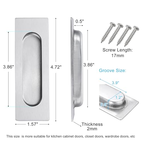 Malimali 4.72 Inch Recessed Finger Flush Pulls for Kitchen Cabinet Closet Cupboard Door Handle, Brushed Stainless Steel Rectangular Door Pulls Hardware (2 Pack) - Image 2