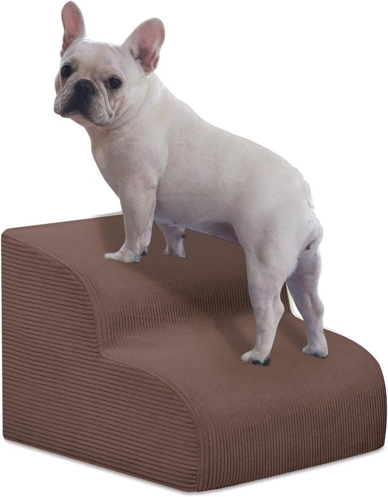 Mesa Lemon Dog Stairs & Steps for High Beds, 2 Steps High Density Foam Waterproof Dog Ramp for Small Dogs and Cats, Pet Stairs with Washable Cover for Bed, Couch, Sofa and Car, Coffee (H: 11.8") - Image 1