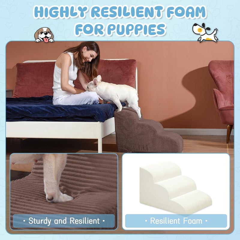 Mesa Lemon Dog Stairs & Steps for High Beds, 2 Steps High Density Foam Waterproof Dog Ramp for Small Dogs and Cats, Pet Stairs with Washable Cover for Bed, Couch, Sofa and Car, Coffee (H: 11.8") - Image 5