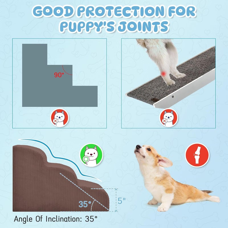 Mesa Lemon Dog Stairs & Steps for High Beds, 2 Steps High Density Foam Waterproof Dog Ramp for Small Dogs and Cats, Pet Stairs with Washable Cover for Bed, Couch, Sofa and Car, Coffee (H: 11.8") - Image 4