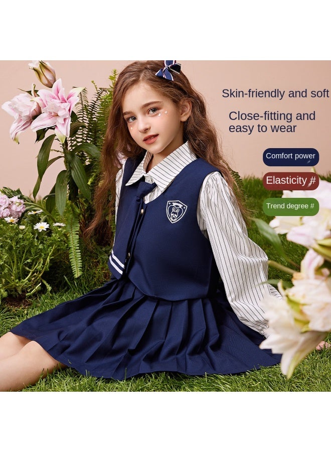 أبكيدس 【academic Style Jk Set】 مجموعة بنات لموسم الخريف، مجموعة قميص مخطوط وتنورة مطوية للأطفال من الحجم المتوسط إلى الكبير - Image 4