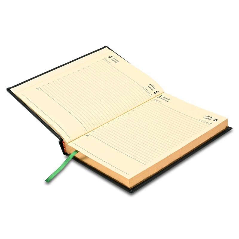 FIS 2026 Golden A5 Diary, 148x210mm, 1 Side Padded Italian PU Cover Materials, Gold Gilded Edges, 1 Day a Page Format, Arabic/English, 70gsm Italian Ivory Paper, Green Cover-FSDI20AEG26GR - Image 3