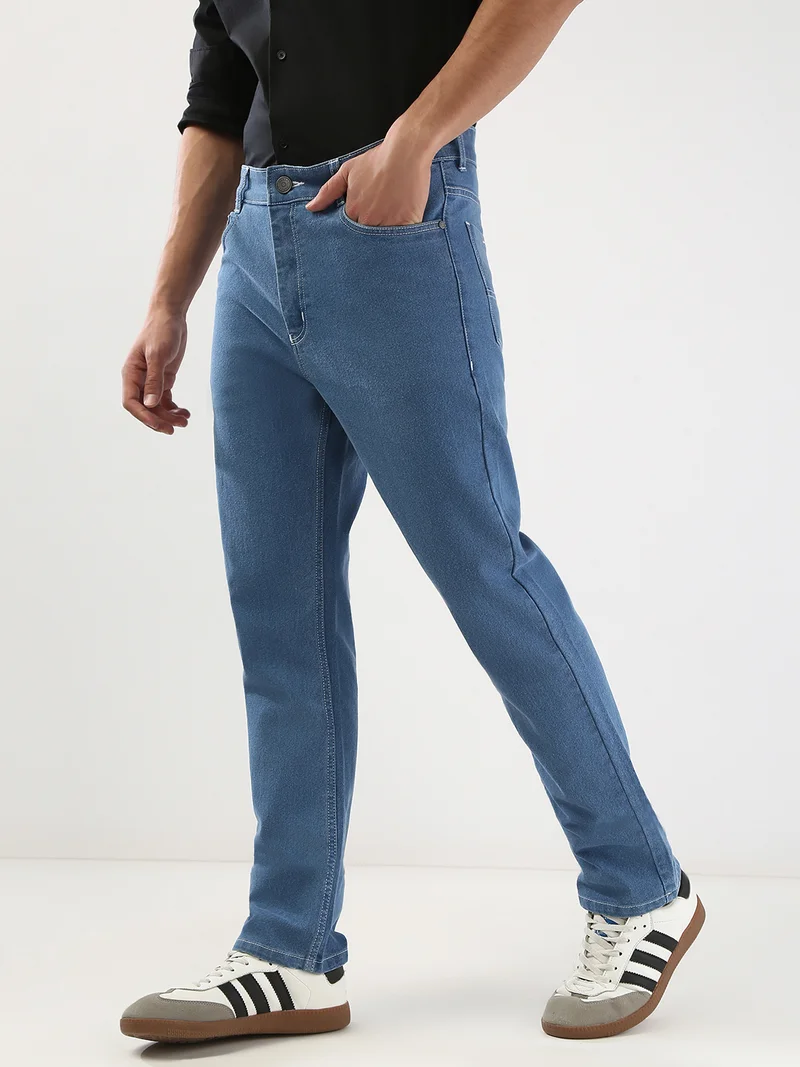 Urbano Fashion Men's Light Blue Straight Fit Washed Jeans Stretchable