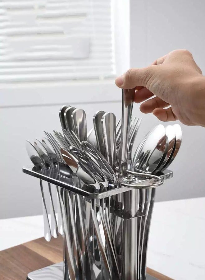 wowofa 24-Piece Stainless Steel Cutlery Set with Holding Stand SilverStainless Steel Cutlery Set Flatware Utensils Including Knife,Fork,Spoon and coffee spoon(Silver) 6-person Western tableware, kitchen utensils, shiny polished  sturdy and durable， Suitable  gatherings, picnics,easy to store，dishwasher safety - Image 3