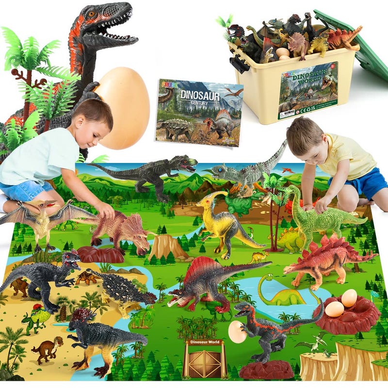 FRUSE Jurassic Dinosaur Toys Figures,12 PCS Realistic Large Dinosaur Figurines with Jumbo Play Mat & Information Dino Book,Educational Dino Figure Playset Cake Topper Decoration for Kids - Image 1