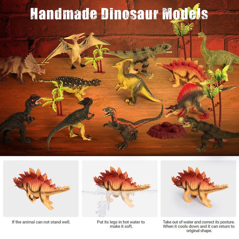 FRUSE Jurassic Dinosaur Toys Figures,12 PCS Realistic Large Dinosaur Figurines with Jumbo Play Mat & Information Dino Book,Educational Dino Figure Playset Cake Topper Decoration for Kids - Image 4