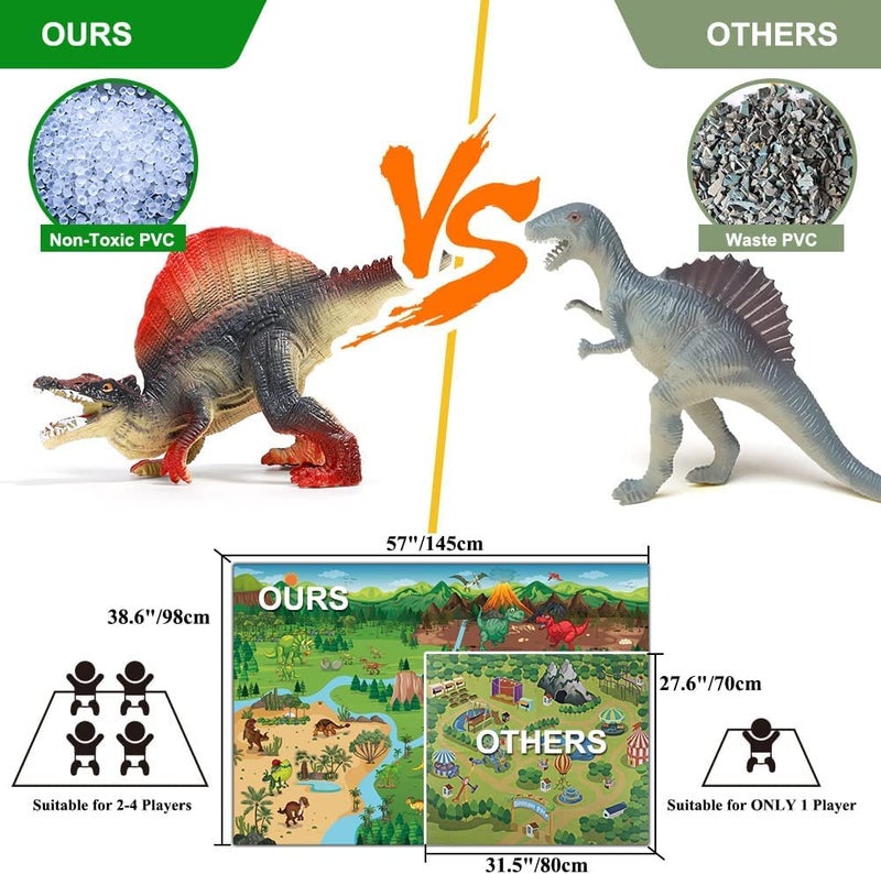 FRUSE Jurassic Dinosaur Toys Figures,12 PCS Realistic Large Dinosaur Figurines with Jumbo Play Mat & Information Dino Book,Educational Dino Figure Playset Cake Topper Decoration for Kids - Image 5