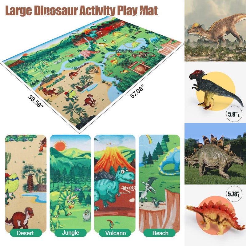 FRUSE Jurassic Dinosaur Toys Figures,12 PCS Realistic Large Dinosaur Figurines with Jumbo Play Mat & Information Dino Book,Educational Dino Figure Playset Cake Topper Decoration for Kids - Image 3