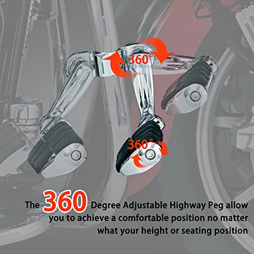 FOVPLUE 1", 1.25" Highway Footpegs,Adjustable Highway Peg for Harley Touring Softail Dyna Sportster Honda Kawasaki Suzuki Yamaha Indian Victory with 1", 1-1/4",22-35mm Engine Guards/Tubing,Chrome - Image 4