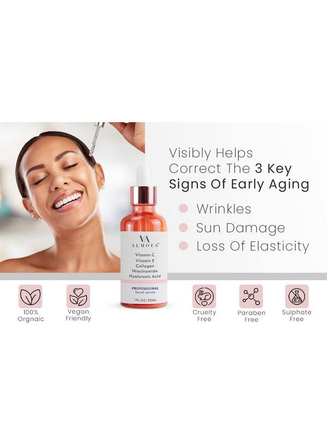 AA almoes Almoes Serum 20% Vitamin Calpha Arbutin Polyglutamic Acidhyaluronic Acid Vit Ecollagenporeminimizing Formula Brightening Face & Eye Serum 1 Fl Oz - Image 5