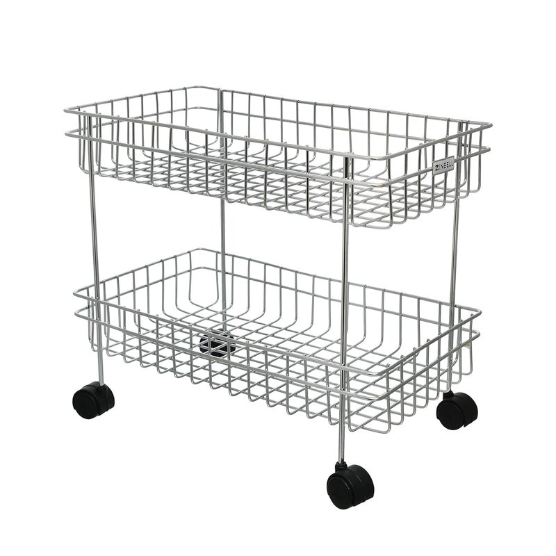 ZINBELL Wrolavi Stainless Steel Fruit and Vegetable Storage Stand Rack Multipurpose Baskets for Kitchen Trolley Modern Kitchen Storage Rack 2 Shelf - Image 3