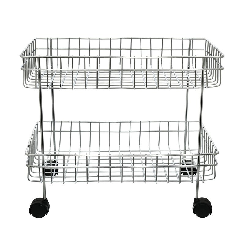 ZINBELL Wrolavi Stainless Steel Fruit and Vegetable Storage Stand Rack Multipurpose Baskets for Kitchen Trolley Modern Kitchen Storage Rack 2 Shelf - Image 4