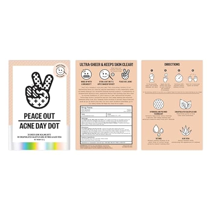 PEACE OUT Acne Day Dot, Sheer Acne Healing Dots, Virtually Invisible Wear, Hydrocolloid Pimple Patches Helps Clear Blemishes Quickly with Encapsulated Salicylic Acid, Retinol & Aloe Vera, 20 dots - Image 2