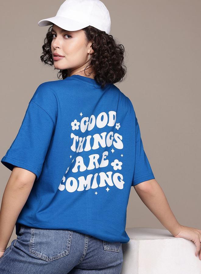 Freehand Women Blue Oversized Graphic Print T-Shirt - Image 3