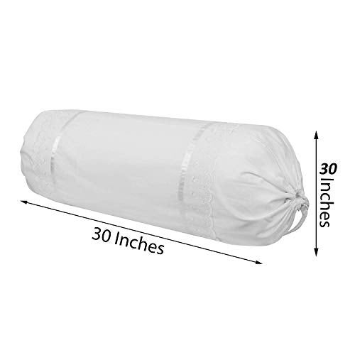 VHC 100% Cotton Lace Bolster Cover 30 * 30 Pack of 2 (White) - Image 2