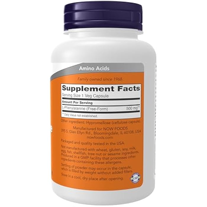 now Supplements, L-Phenylalanine 500 mg, Nervous System Support*, Amino Acid, 120 Veg Capsules - Image 2