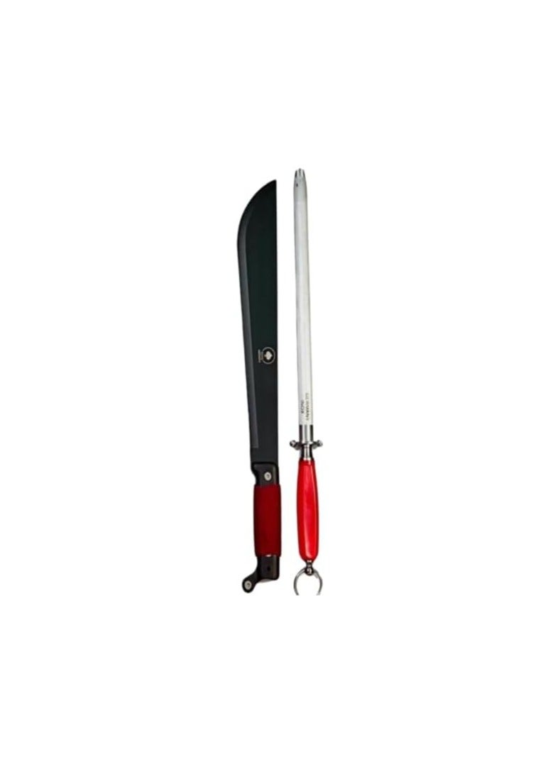 Butcher Knife with Sharpener – 65 cm Heavy-Duty Meat Cutting Knife – Ultra-Sharp Blade with Comfortable Grip – Bonus Sharpener Included