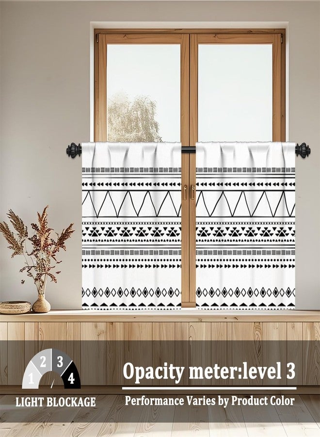 Renaiss 26 x 36 Inch Boho Kitchen Curtains Tier Rod Pocket Linen Fabric Bohemian Geometric Small Cafe Curtains Light Filtering Short Window Curtain for Bathroom Basement Half Window 2 Panels - Image 3
