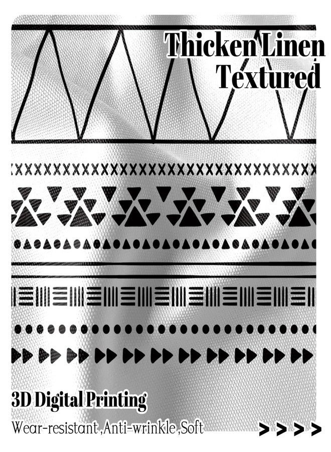 Renaiss 26 x 36 Inch Boho Kitchen Curtains Tier Rod Pocket Linen Fabric Bohemian Geometric Small Cafe Curtains Light Filtering Short Window Curtain for Bathroom Basement Half Window 2 Panels - Image 2