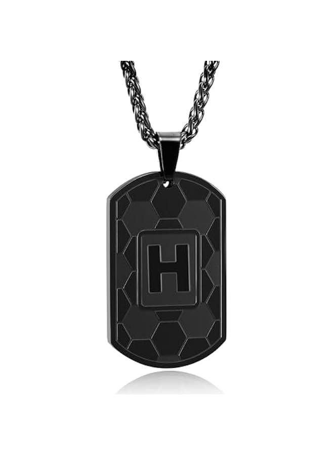 Soccer Initial Necklace for Men Boys Kids Teen Dog Tag Sliver/Black/Gold Letter Pendant Sport Soccer Athletes Jewelry Gifts  Gifts for Kids Boys Men Teens Boyfriend Husband  - Image 1