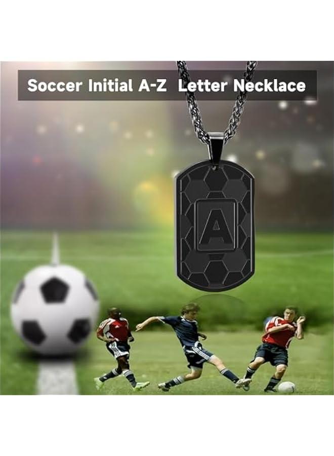 Soccer Initial Necklace for Men Boys Kids Teen Dog Tag Sliver/Black/Gold Letter Pendant Sport Soccer Athletes Jewelry Gifts  Gifts for Kids Boys Men Teens Boyfriend Husband  - Image 4