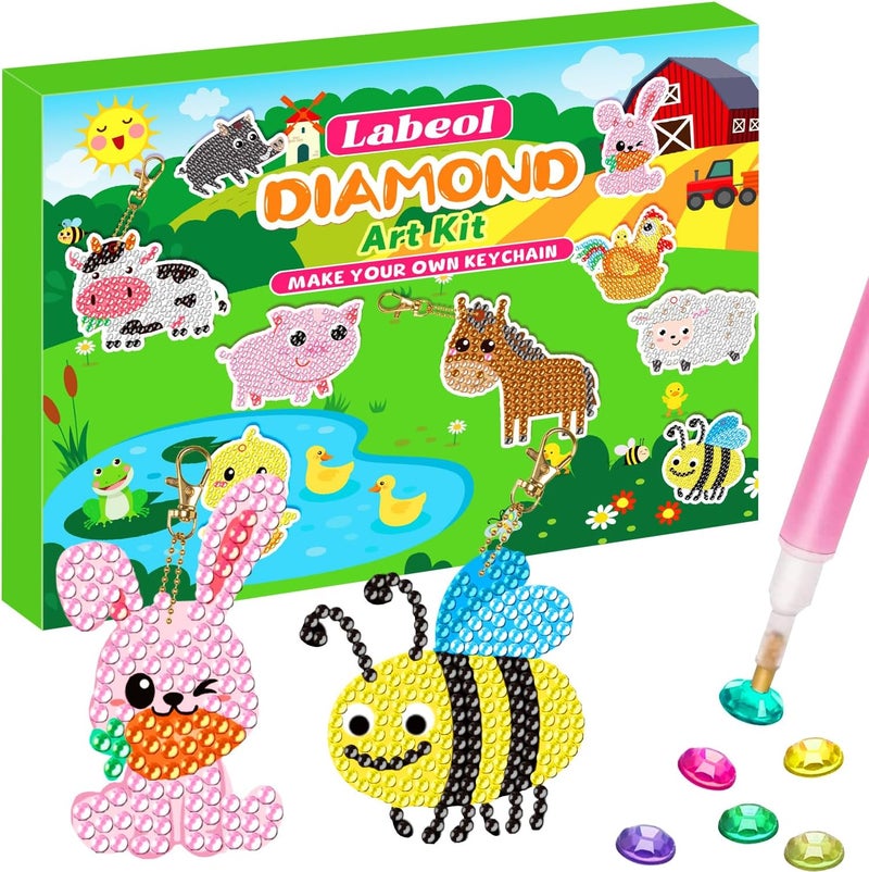 Labeol Arts and Crafts for Kids Ages 8-12 - Creat Your Own GEM Keychains-5D Diamond Art by Numbers GEM Art Kits for Kids Girls Toddler Crafts Age 6-7 6-8 10-12 (Farm) - Image 1