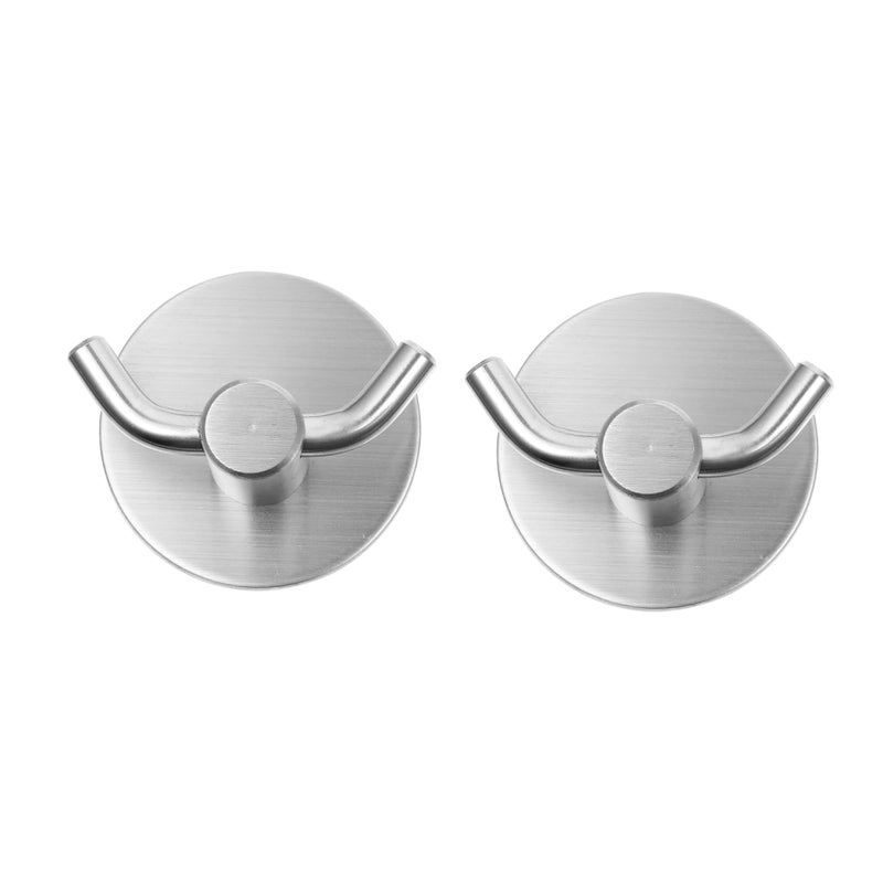 Stainless Steel Double Hooks 2 Sets No Drill Installation Wall Mounted Door Hanger - Image 2