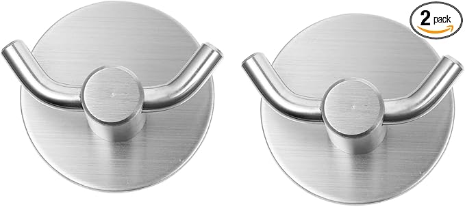Stainless Steel Double Hooks 2 Sets No Drill Installation Wall Mounted Door Hanger - Image 1