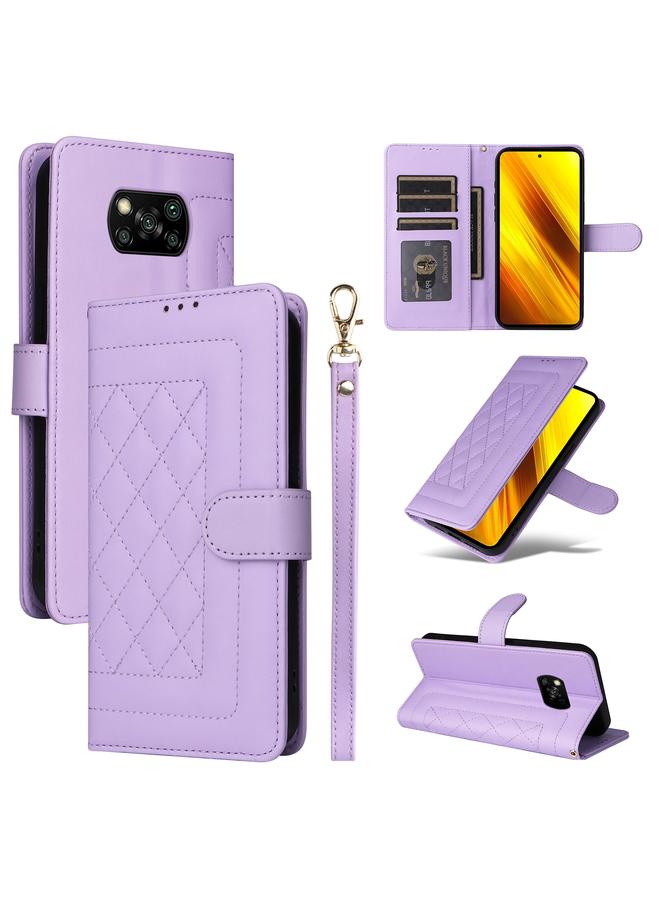 The Bros Case For Xiaomi Poco X3 NFC Diamond Lattice Leather Flip Phone Case