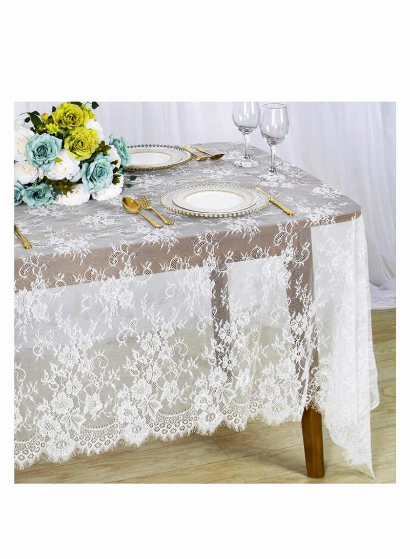 Excefore Lace Tablecloth, 60''x120'' Rectangular Washable White Overlays Rustic Table Cloth Runner Thanksgiving Tablecloth Floral Lace Table Cloths for Catering Events, Dinner Parties, Weddings Decorations - Image 1