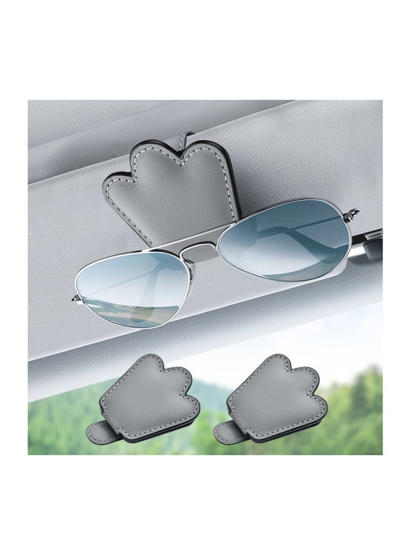 Zikra 2 Pack Magnetic Leather Sunglass Holder, Eyeglass Hanger Clip for Car Sun Visor, Ticket Card Clip Eyeglasses Mount, Car Visor Accessories, Suitable for Different Size Eyeglasses, Gray - Image 1