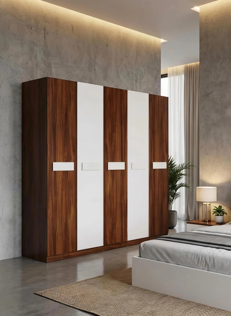 Concent Modern wooden wardrobe 5 doors, modern design in brown and white color - Image 4