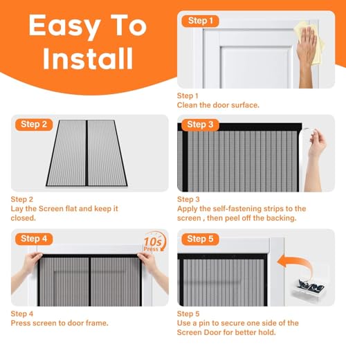 SpaceWhisper Magnetic Screen Door, Screen Door Mesh, Heavy-Duty Mesh Curtain, Door Net Keep Bugs Out, Hands Free Partition, Screen Size 38” × 83”, Fits 36” × 82” Doors, Pet & Kid Friendly, Black - Image 5